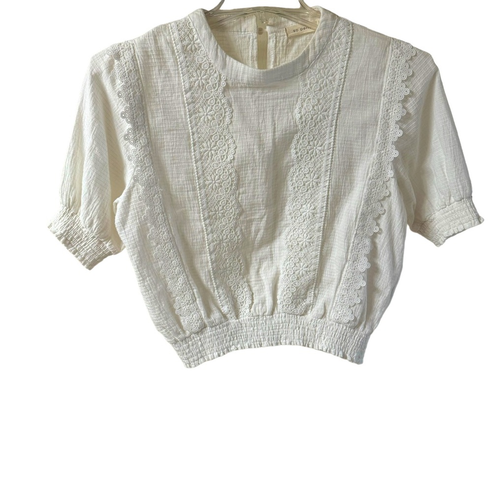 100% Cotton Off White Lace Detail Crop Top Size L